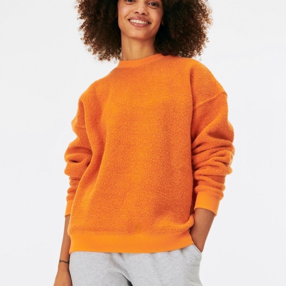 Outdoor Voices MegaFleece Oversized Crewneck Sweatshirt Sunstone Orange $98 Wool